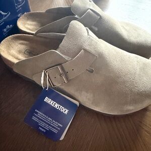 Birkenstock Boston Suede Clogs in Taupe